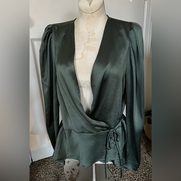 Astr Deep Green Wrap Top - Picture 1 of 9